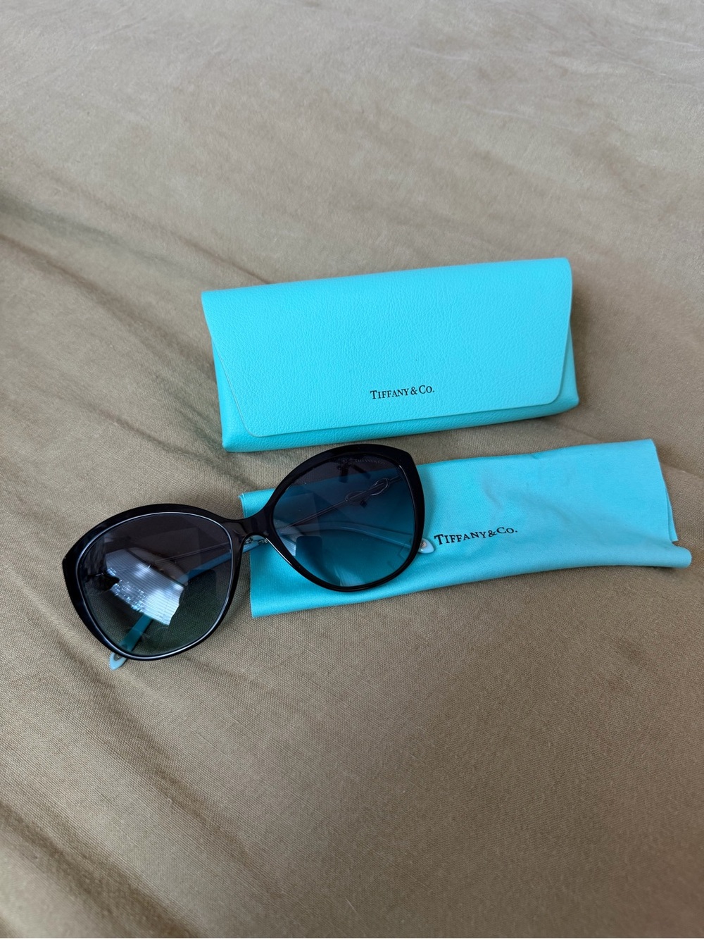 Tiffany & Co. Women's Black Frame Sunglasses with Tiffany Blue Case